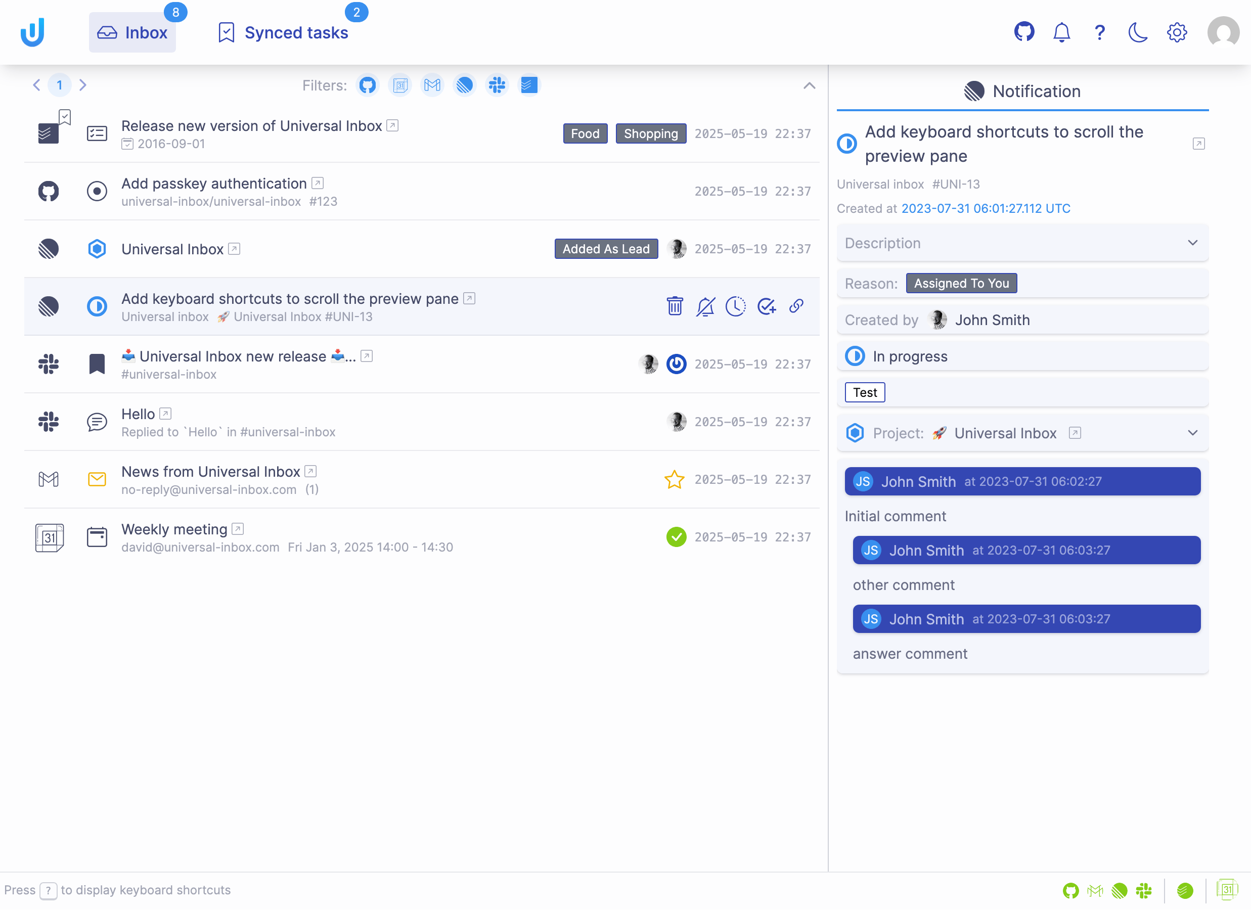 Screenshot of Universal Inbox