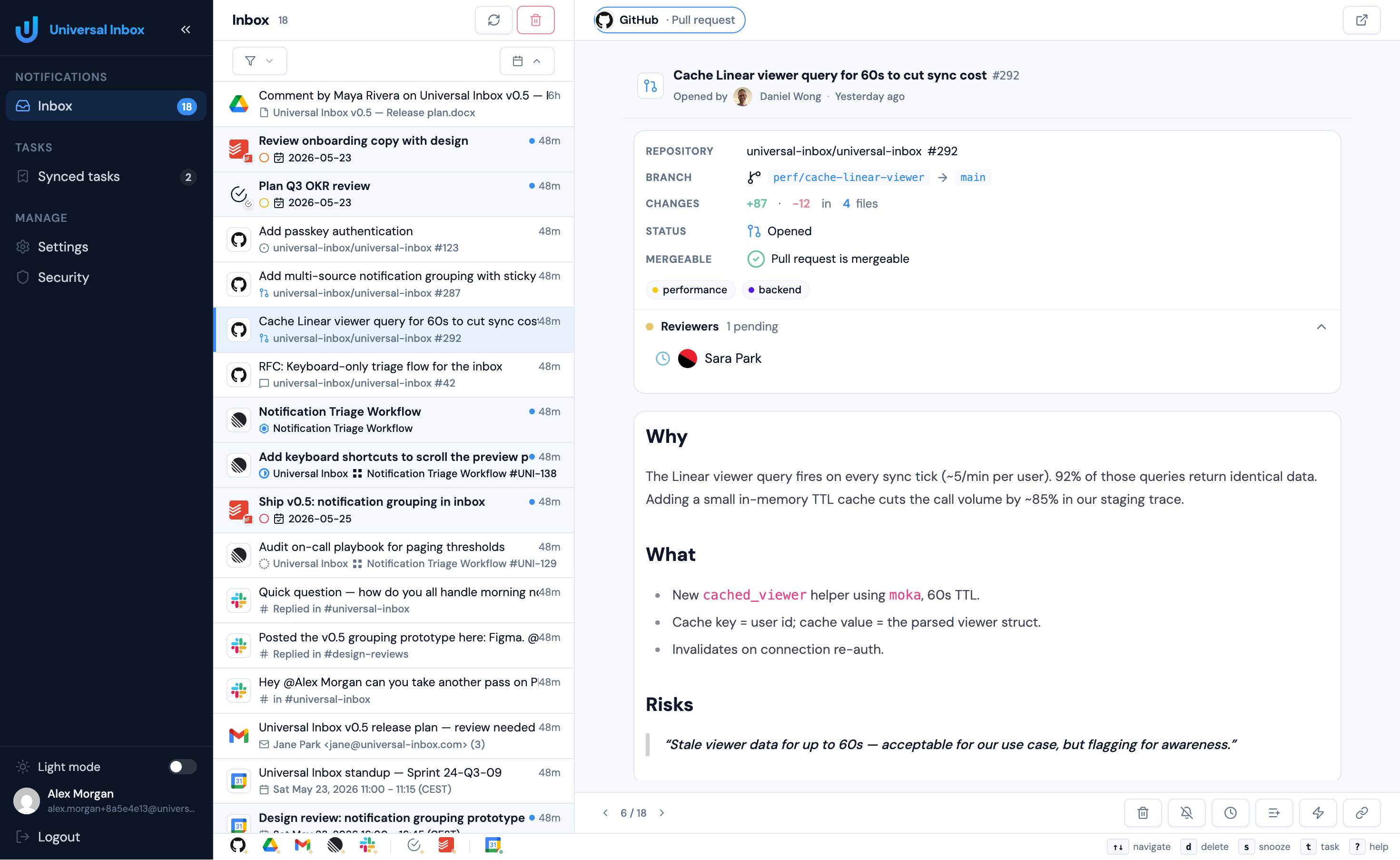 Screenshot of Universal Inbox